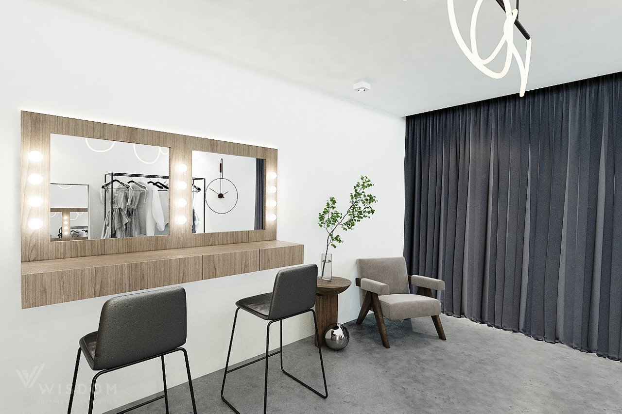 desain interior dan bangunan studio/wardrobe oleh GV Design Surabaya